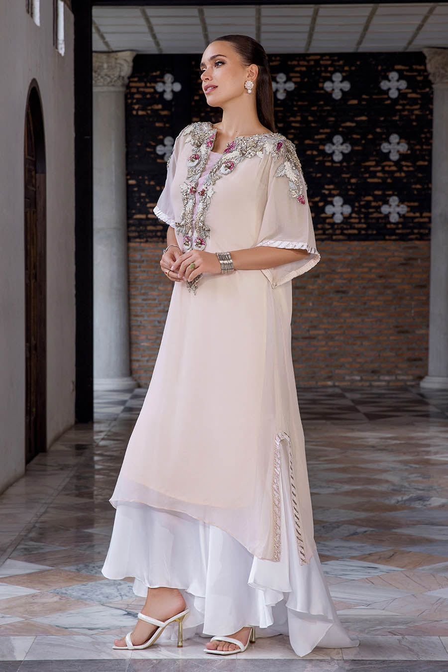 Hand Embroidered Pale Pink Suit with 3D Work