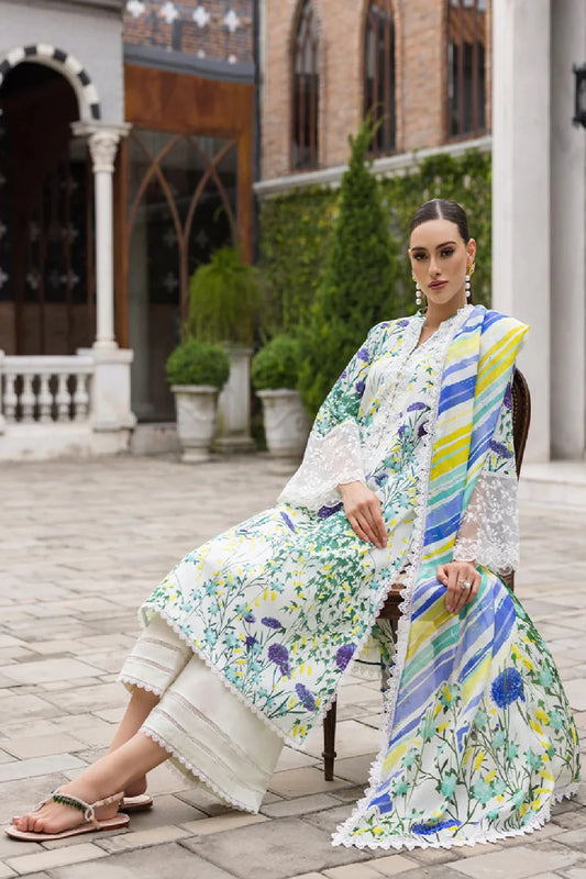 Floral Printed Pure Lawn Suit with Chiffon Dupatta