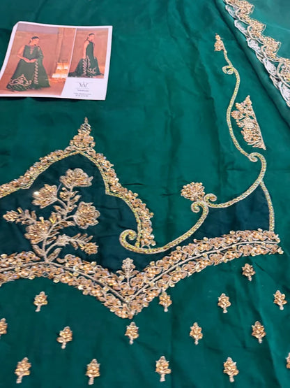 Emerald Green Hand Embellished Elegant Raw Silk Couture