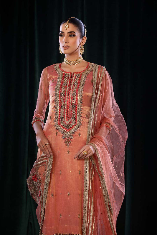 Peach Hand Embroidered Pure Maysuri Suit