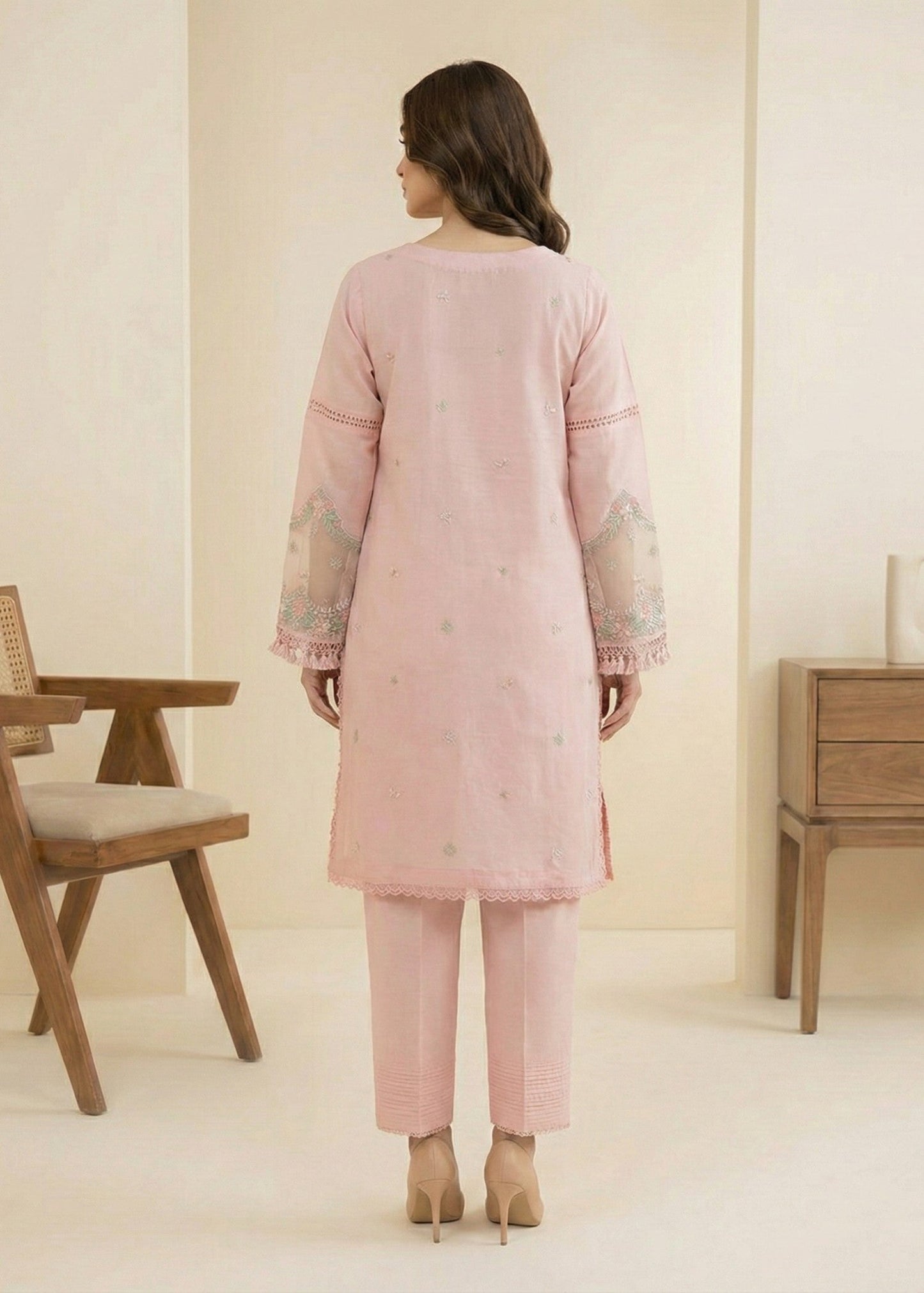 Pale Pink Embroidered Lawn 3 Piece Suit Online in Dubai UAE Abudhabi Ajman Sharjah