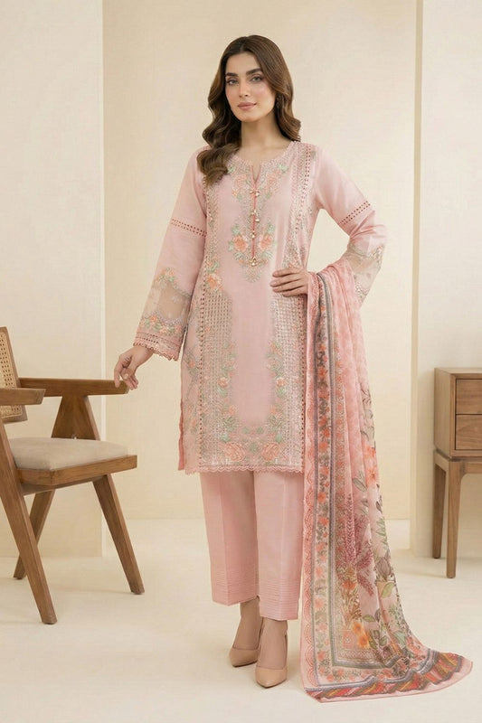 Pale Pink Embroidered Lawn Partywear Suit Online in Dubai UAE Abudhabi Ajman Sharjah