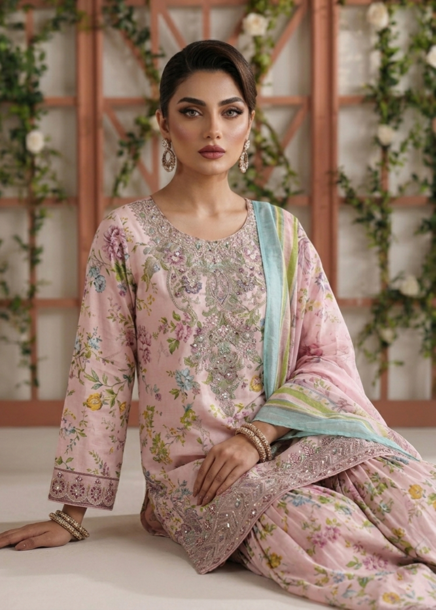 Pale Pink Lawn 3 Piece Gharara Online in Dubai DXB UAE Abudhabi Meena Bazaar