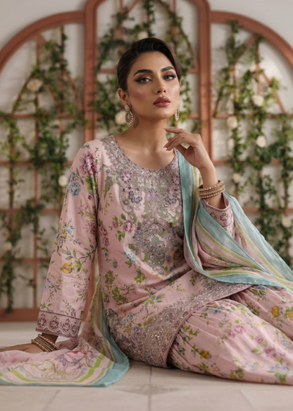 Pale Pink Lawn Flared Gharara Suit Online in Dubai UAE Abudhabi Ajman Sharjah
