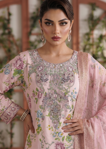 Pale Pink Lawn Flared Gharara Suit Online in Dubai UAE Abudhabi Ajman Sharjah