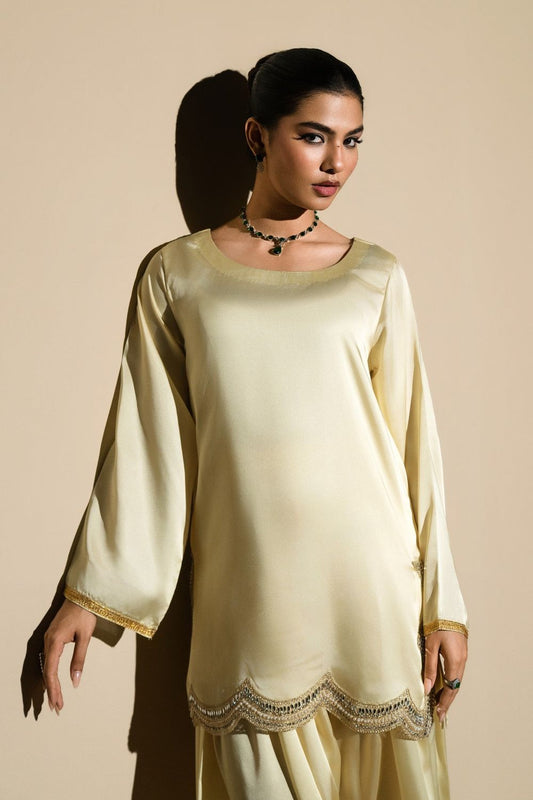 Pale Yellow Embellished Silk Farshi Shalwar Online in Dubai UAE Abudhabi Ajman Sharjah