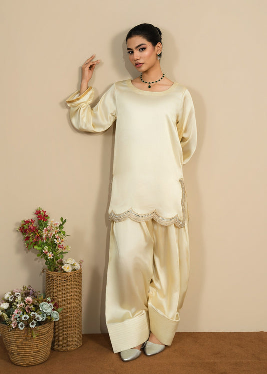 Pale Yellow Embellished Silk Pakistani Designer Suit Online in Sri Lanka India Australia