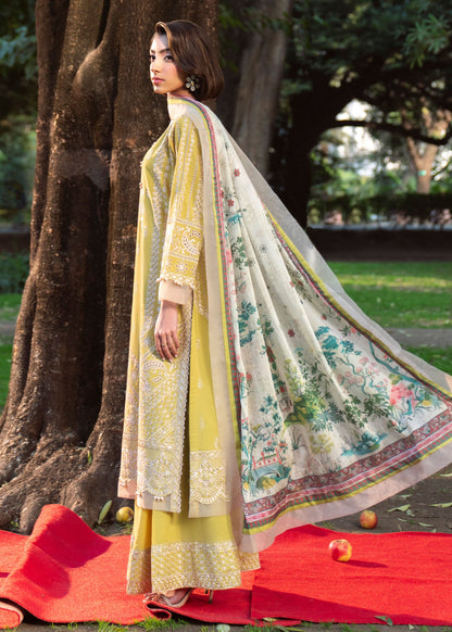 Pale Yellow Embroidered Lawn Kurta with Chiffon Dupatta Online in Dubai UAE Abudhabi Ajman Sharjah