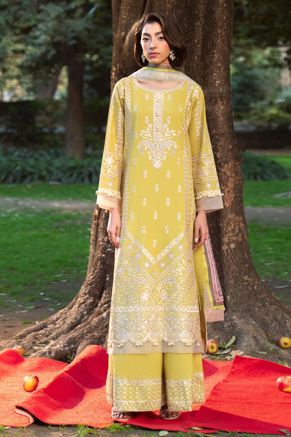 Pale Yellow Embroidered Lawn Salwar Kameez Online in Dubai UAE Abudhabi Ajman Sharjah