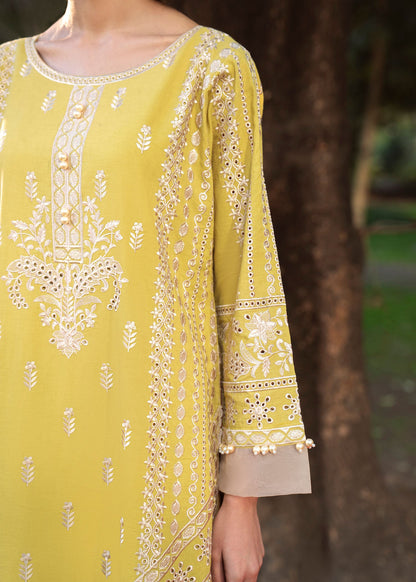 Pale Yellow Festive Lawn Suit with Ivory Embroidery Online in Sri Lanka India Australia