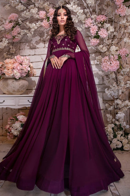 Pansy Purple Embroidered Chiffon Gharara Suit Online in Dubai UAE Abudhabi Ajman Sharjah