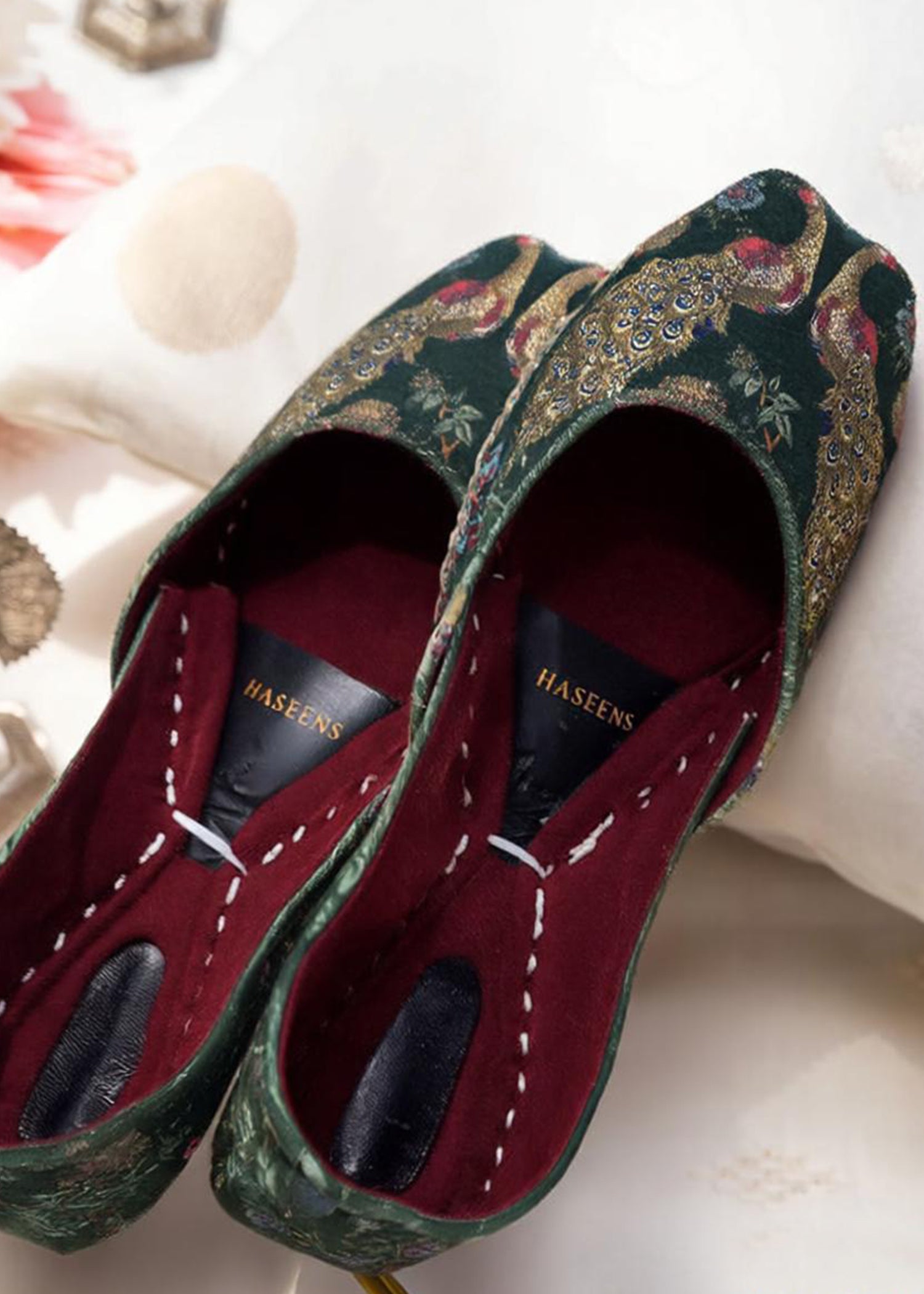 Parrot Green Velvet Wedding Khussa Online in Sri Lanka India Australia