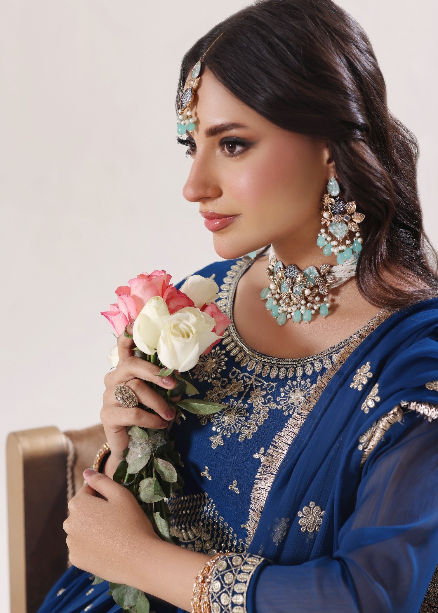 Party Wear Blue Chiffon Embroidered Suit Online in UK USA Canada