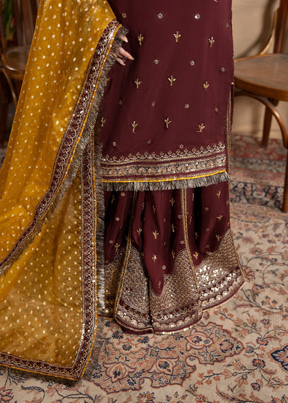 Party Wear Maroon Raw Silk Sharara Set Online in KSA Riyadh Saudi Arabia Oman Bahrain Qatar