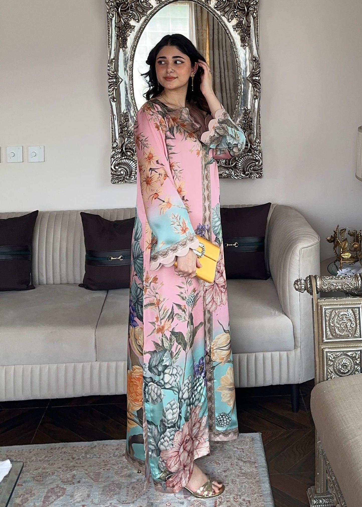 Party Wear Multi Printed Satin Silk Kaftan Online in Sri Lanka India Australia