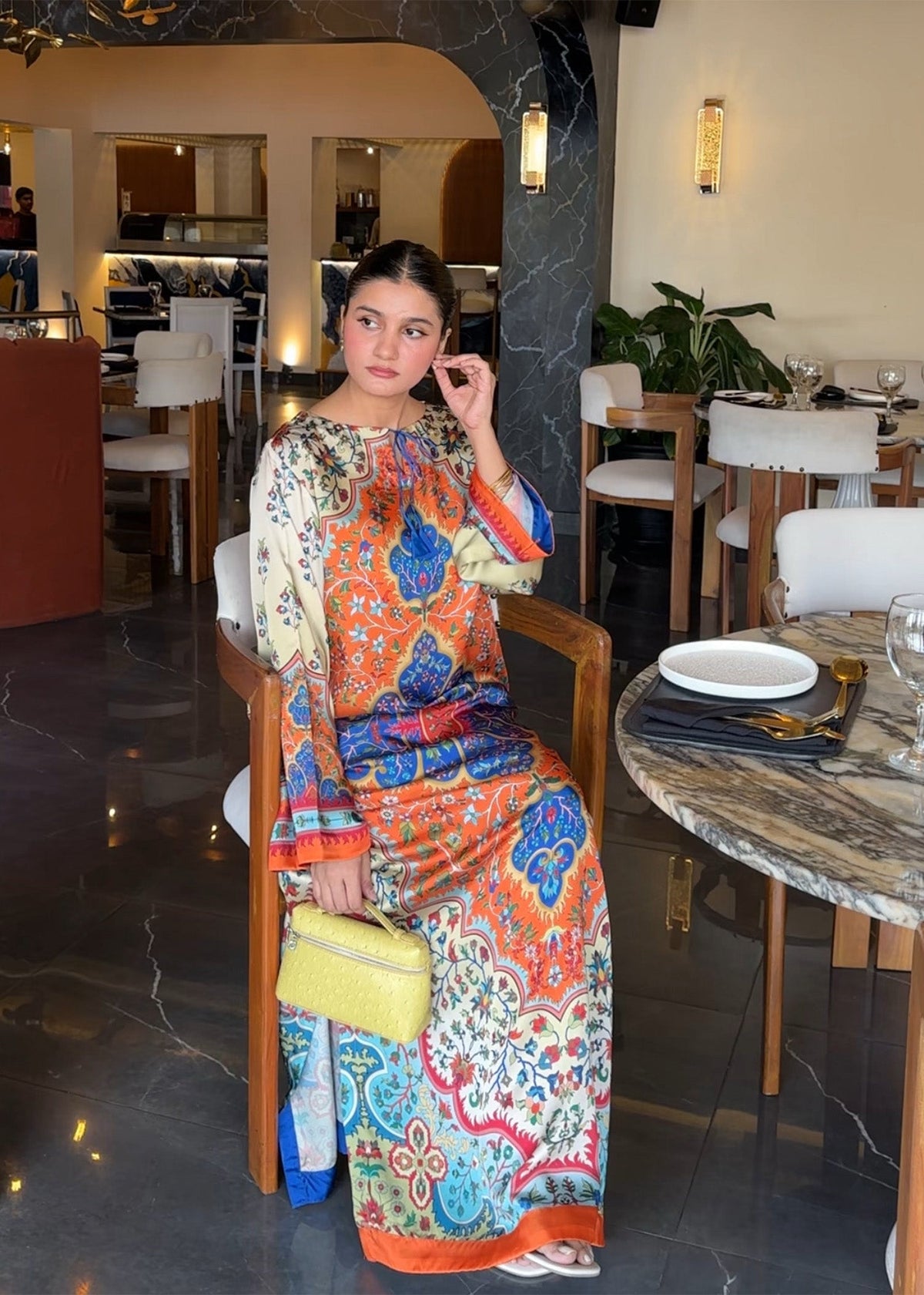 Party Wear Printed Satin Kaftan Top Online in UK USA Canada