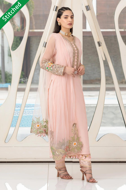 Pink Readymade Suit with Embellishments