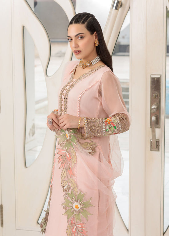 Pink Readymade Suit with Embellishments