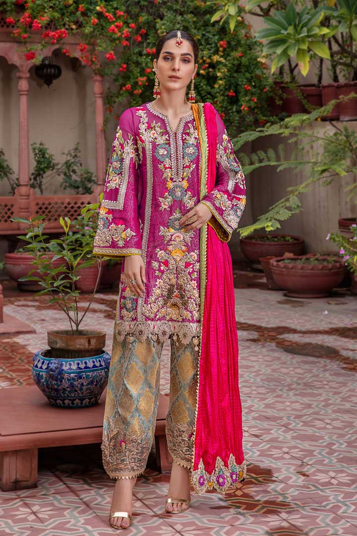 Fashion Collection - Nomi hussain *one.Six* Partywear & Bridal suit chiffon  silk suit chiffon Dupatta with jamawar Trouser Gota Hand-work *Not stick  the glue* . Sequence work Stone work EMBROIDERED DETAILS Embroidered