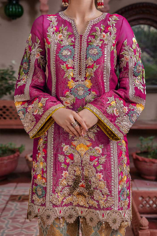 Magenta Readymade Pure Jamawar Suit