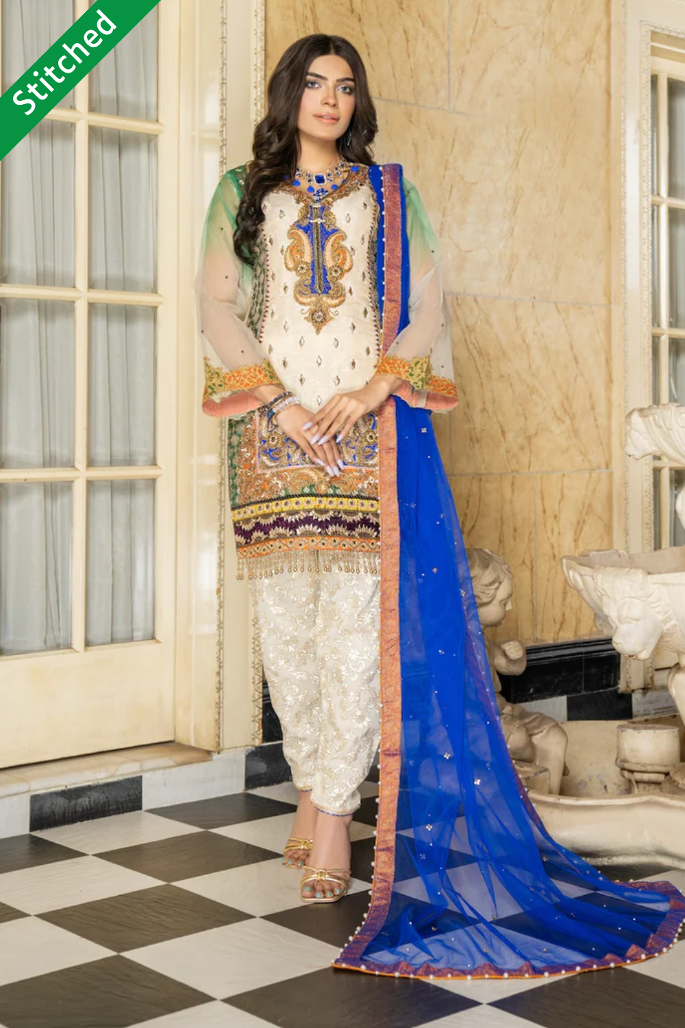 Buy Wedding Wear Peach Sequins Work Georgette Readymade Salwar Suit Online  From Surat Wholesale Shop.