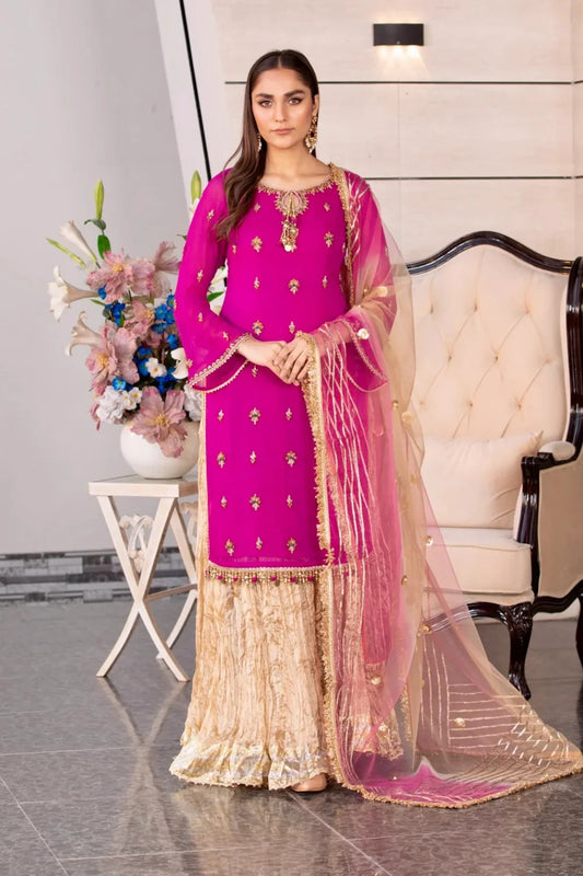 Magenta Readymade Pure Chiffon Sharara