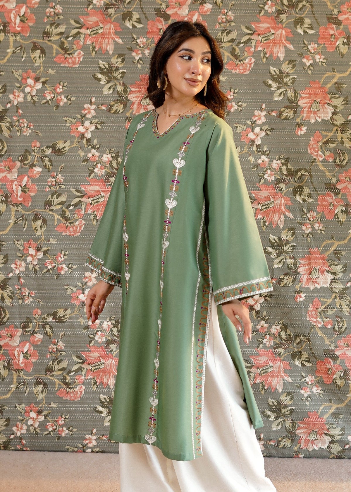 Pastel Green A-Line Embroidered Kurta Online in Dubai DXB UAE Abudhabi Meena Bazaar