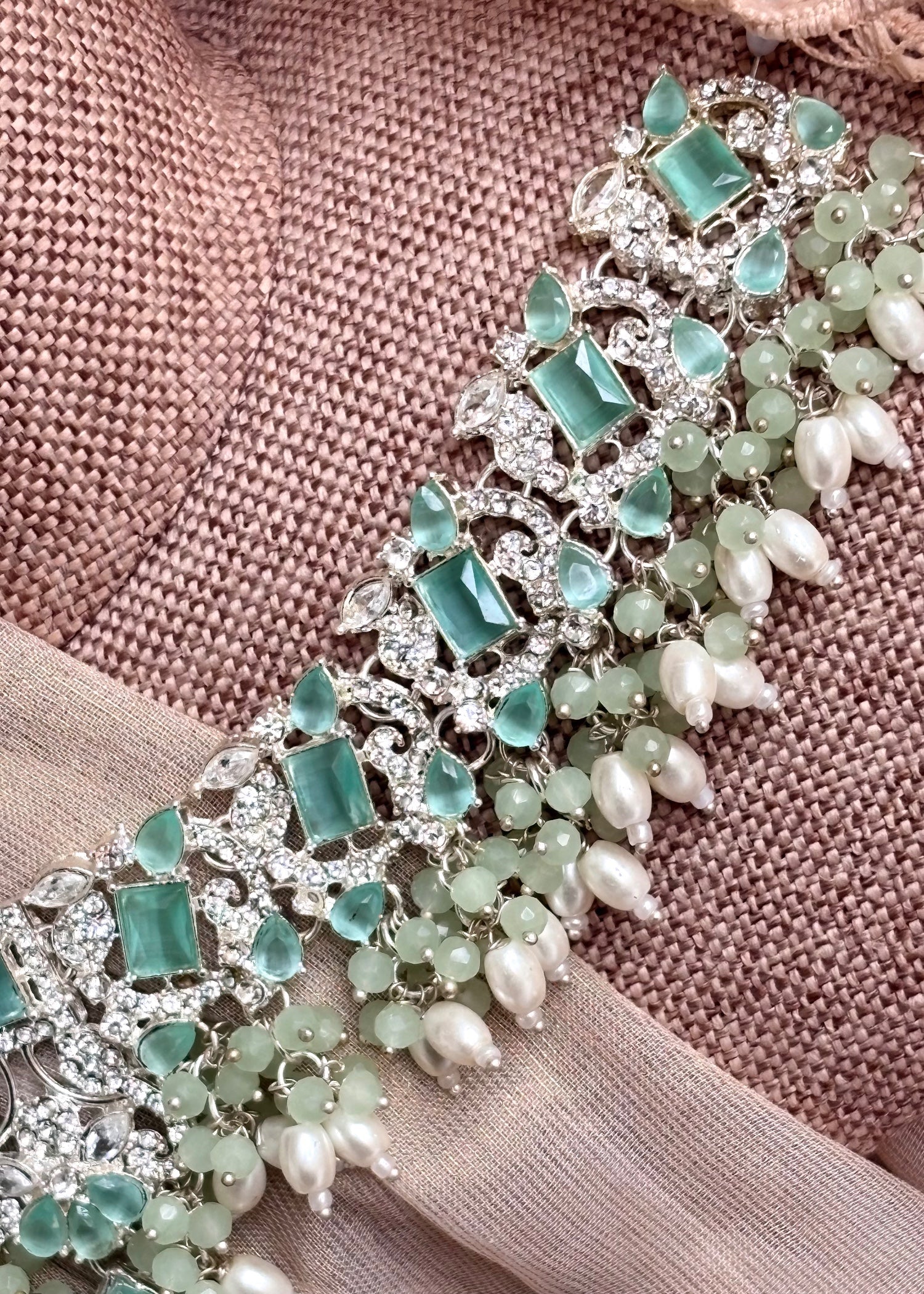 Pastel Green Bridal Necklace Set Online in UK USA Canada