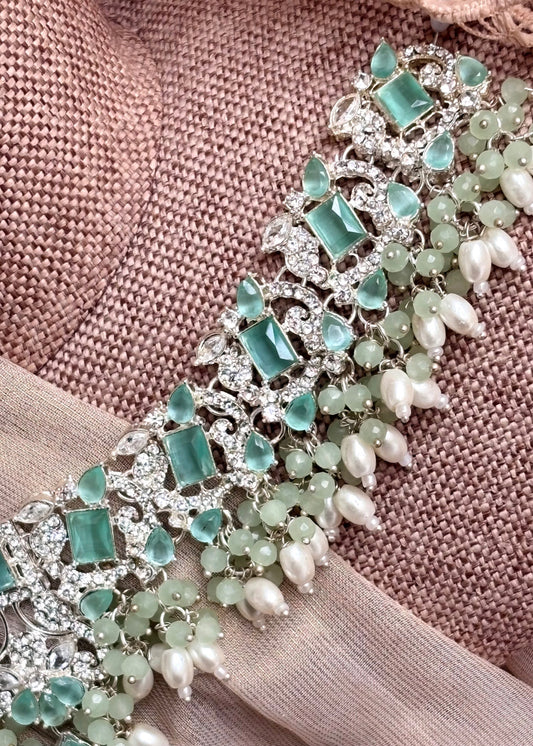 Pastel Green Bridal Necklace Set Online in UK USA Canada