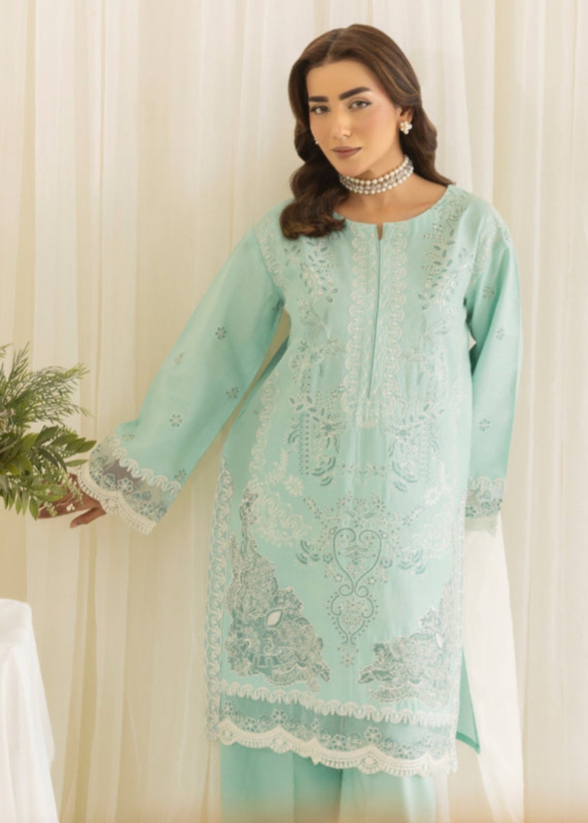 Pastel Green Cotton Dobby Kurta Set for Women Online in KSA Riyadh Saudi Arabia Oman Bahrain Qatar
