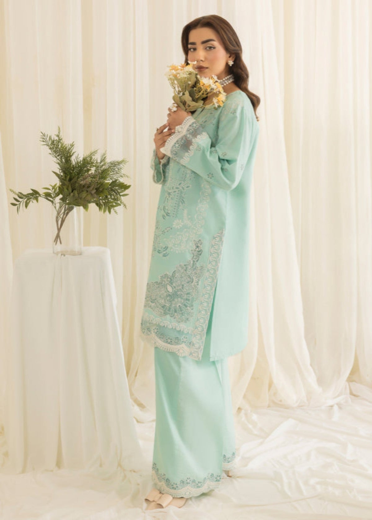 Pastel Green Cotton Dobby Summer Wear Kurta Set Online in Sri Lanka India Australia