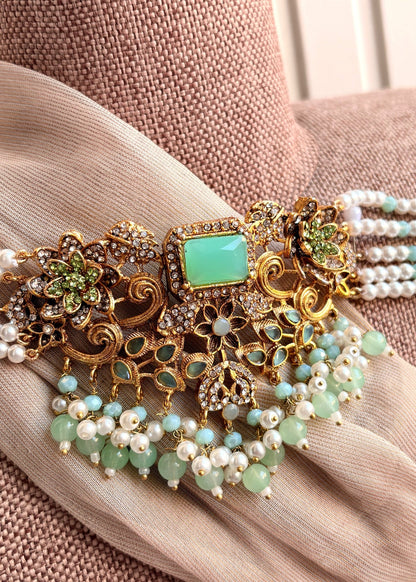 Pastel Green Designer Jewellery Set Online in KSA Riyadh Saudi Arabia Oman Bahrain Qatar