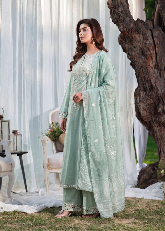 Pastel Green Embossed Lawn Dress Material Online in Dubai DXB UAE Abudhabi Meena Bazaar