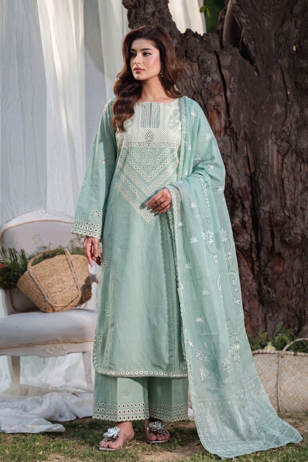 Pastel Green Embossed Lawn Salwar Suit Online in Dubai UAE Abudhabi Ajman Sharjah