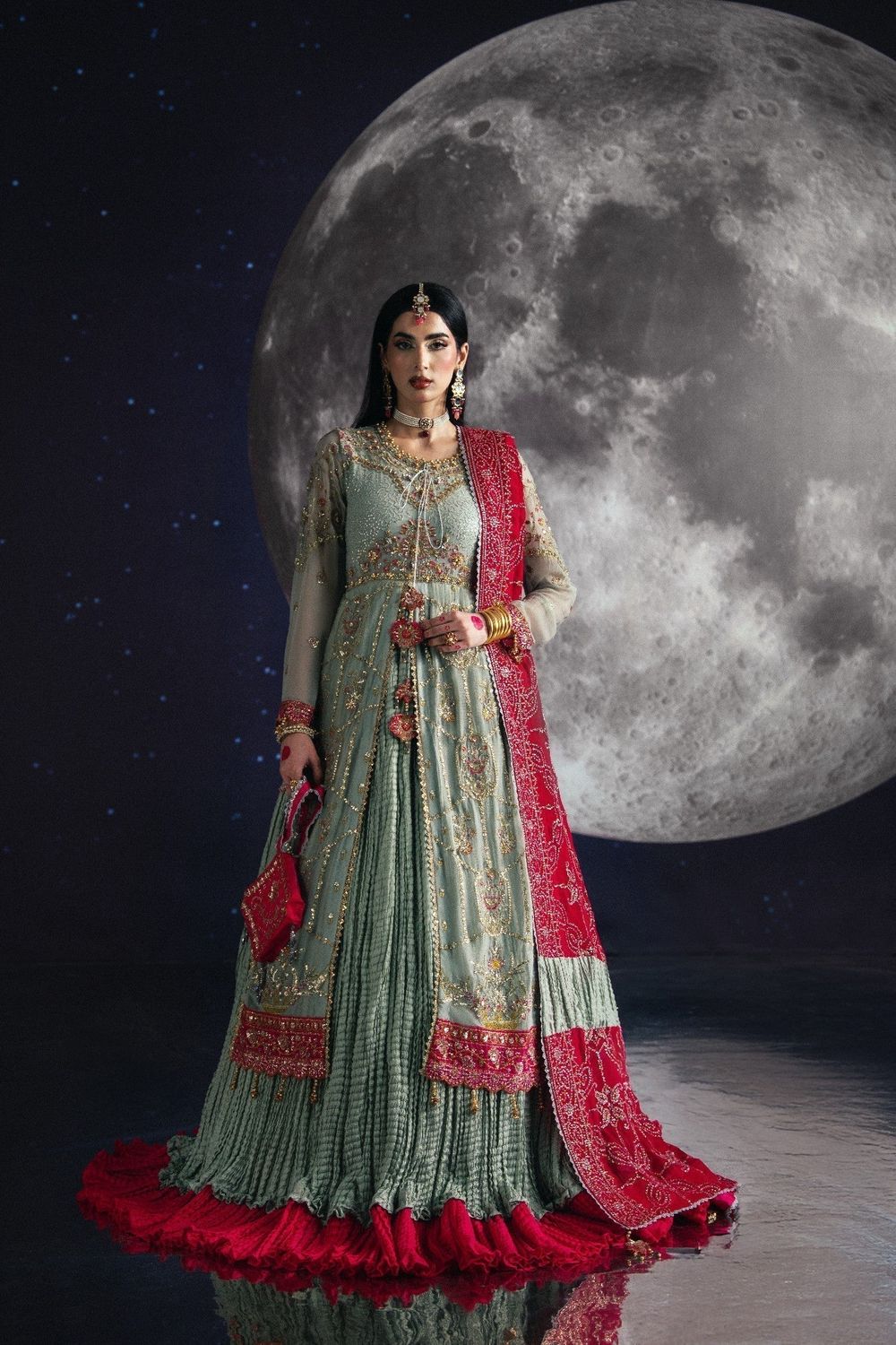 Pastel Green Embroidered Chiffon Anarkali Maxi Online in Dubai UAE Abudhabi Ajman Sharjah