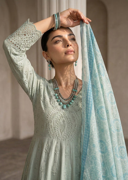 Pastel Green Embroidered Cotton 3 Piece Dress Material Online in Sri Lanka India Australia