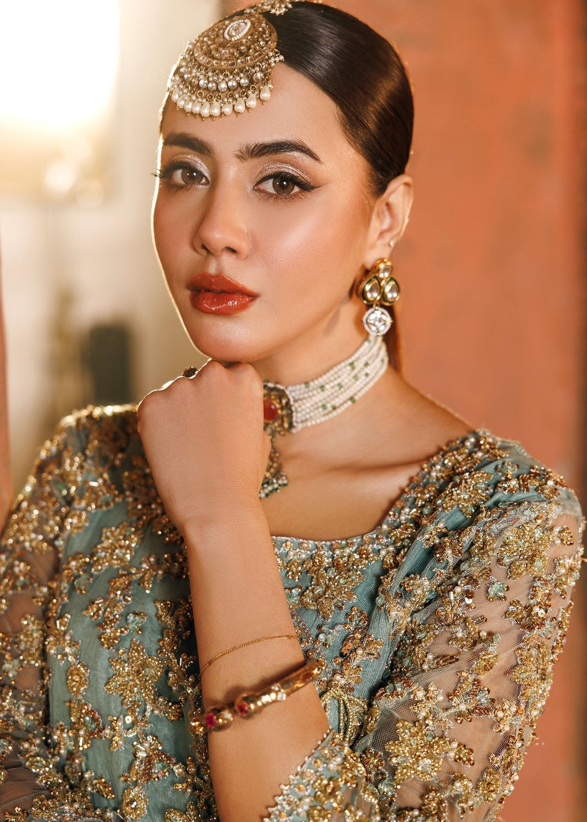 Pastel Green Embroidered Net Maxi Online in Dubai DXB UAE Abudhabi Meena Bazaar