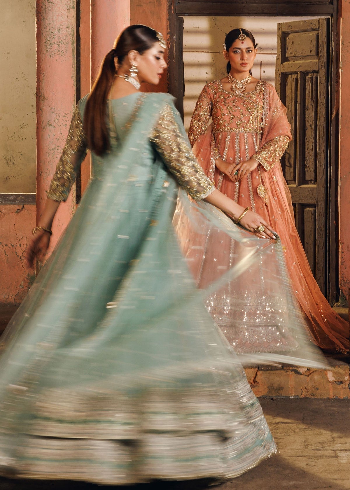 Pastel Green Embroidered Net Maxi Online in Dubai DXB UAE Abudhabi Meena Bazaar