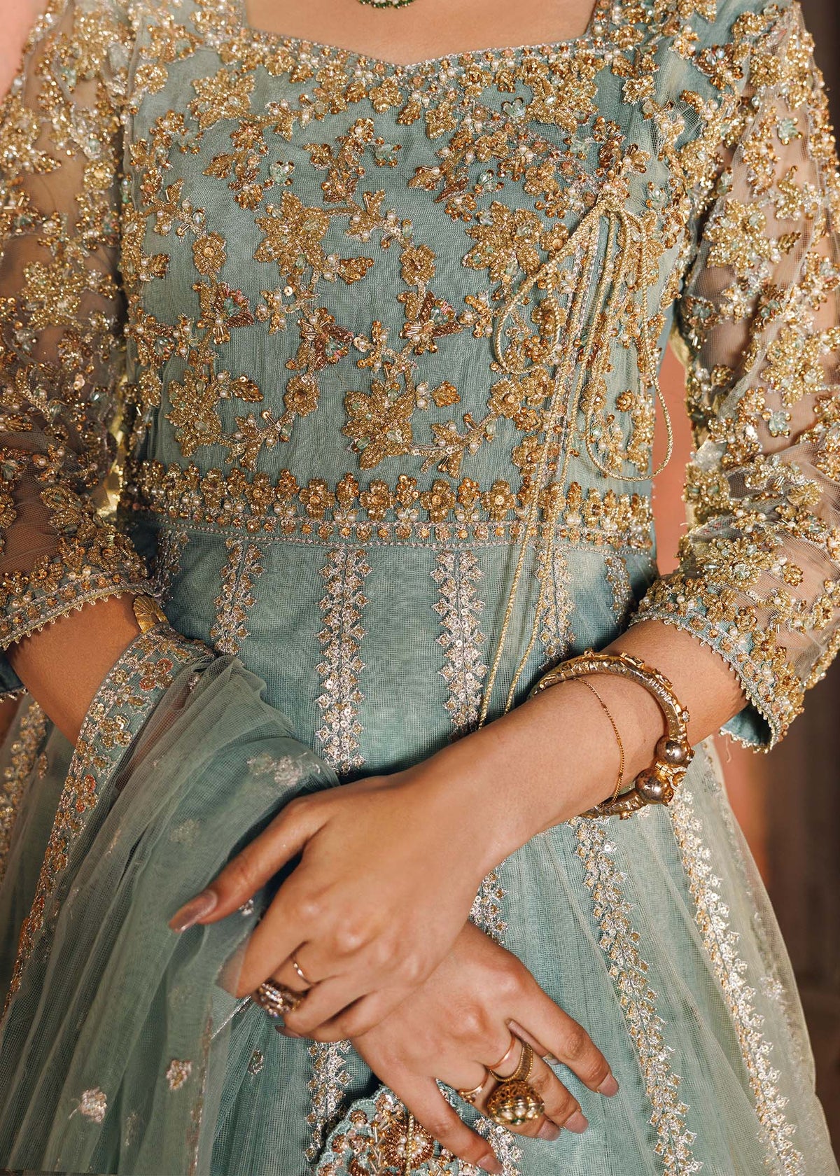 Pastel Green Embroidered Net Maxi Online in Sri Lanka India Australia