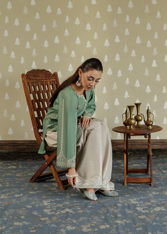 Pastel Green Lawn Farshi Shalwar Kurta Set Online in Dubai DXB UAE Abudhabi Meena Bazaar