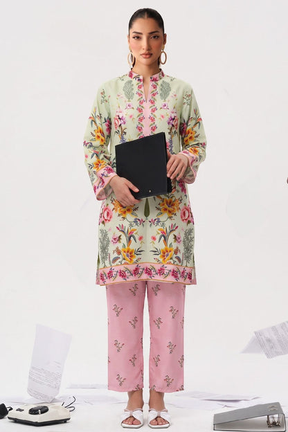 Pastel Green Printed Slub Lawn Kurta Set Online in Dubai UAE Abudhabi Ajman Sharjah