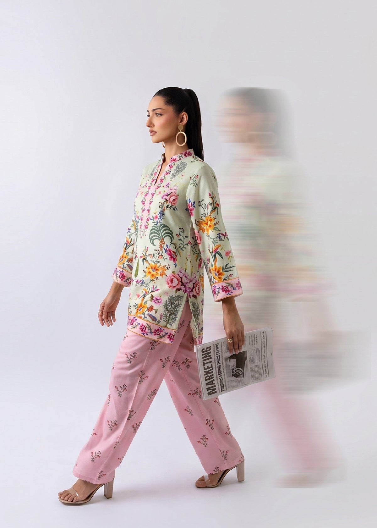 Pastel Green Printed Slub Lawn Kurta Set Online in UK USA Canada