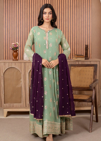 Pastel Green Sequin Work Chiffon Pishwas Online in Dubai DXB UAE Abudhabi Meena Bazaar
