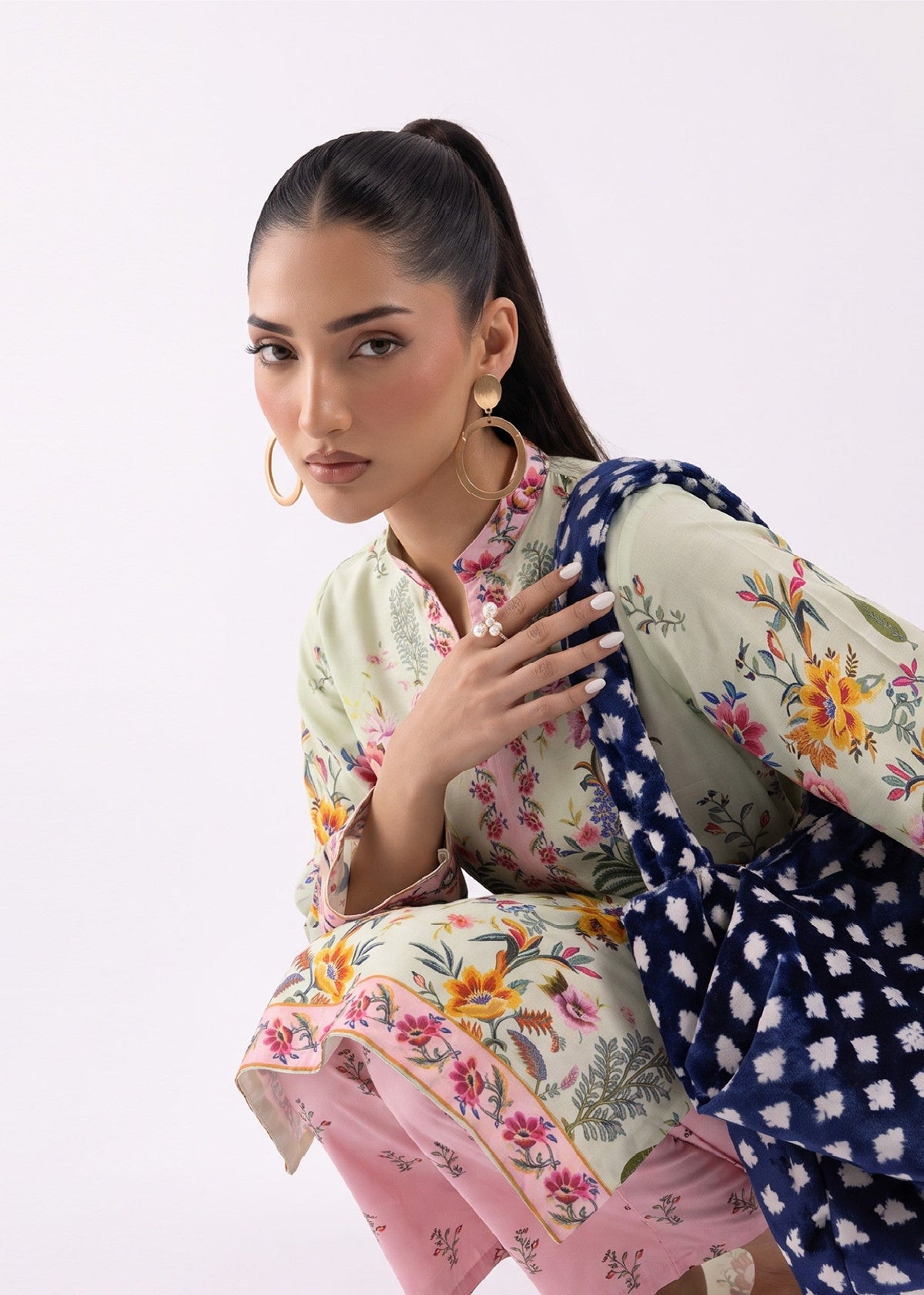 Pastel Green Slub Lawn Printed Kurta Set Online in Sri Lanka India Australia
