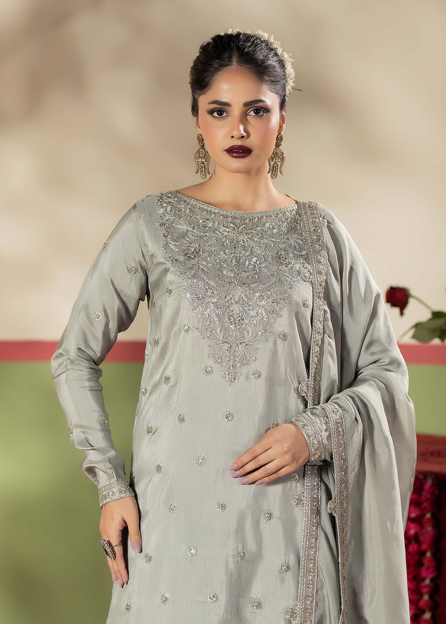 Pastel Grey Crush Sharara Gharara Online in Dubai DXB UAE Abudhabi Meena Bazaar
