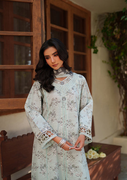 Pastel Grey Embroidered Lawn 3 Piece Suit Online in Dubai UAE Abudhabi Ajman Sharjah