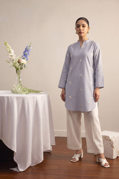 Pastel Grey Embroidered Lawn Kurta Set Online in Dubai UAE Abudhabi Ajman Sharjah