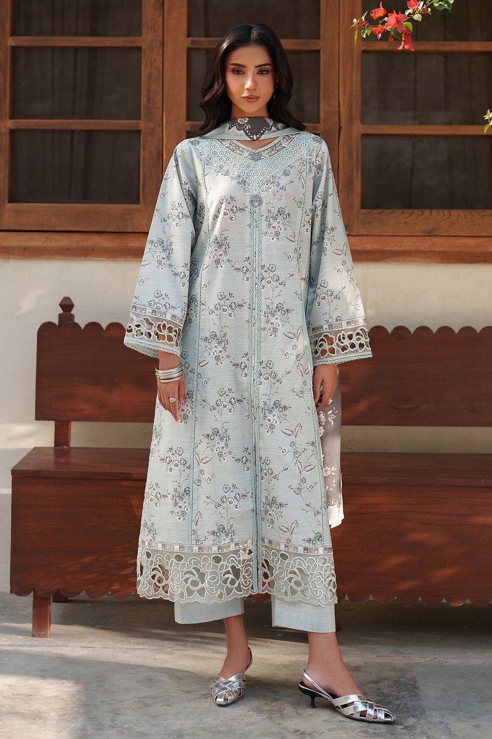 Pastel Grey Embroidered Lawn Suit Online in Dubai UAE Abudhabi Ajman Sharjah