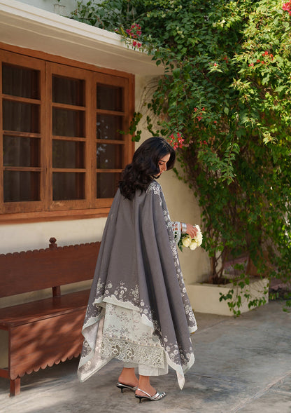 Pastel Grey Embroidered Lawn Summer Suit Online in Dubai UAE Abudhabi Ajman Sharjah
