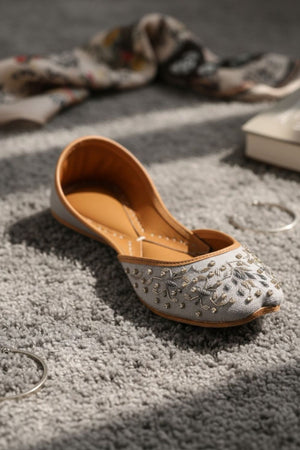 Pastel Grey Leather Khussa for Women Online in Dubai UAE Abudhabi Ajman Sharjah